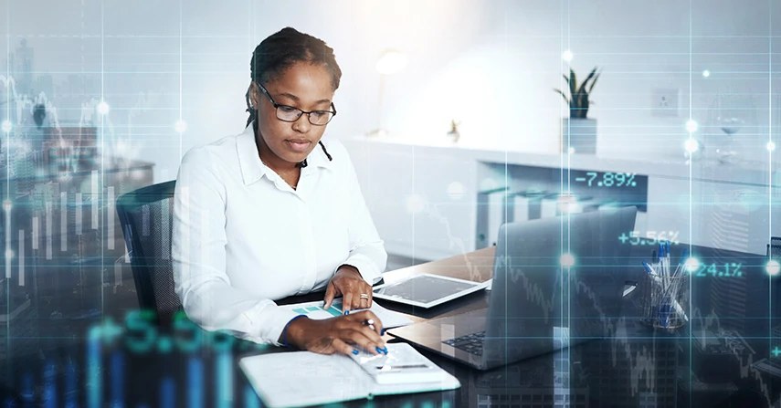 Accounting professional reviewing financial information