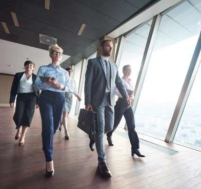 Business team moving forward with connected systems